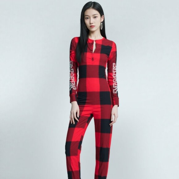 VICTORIA’S SECRET PINK Red & Black Lumberjack Onesie, Size XS, GW (BB1612) - Picture 1 of 2